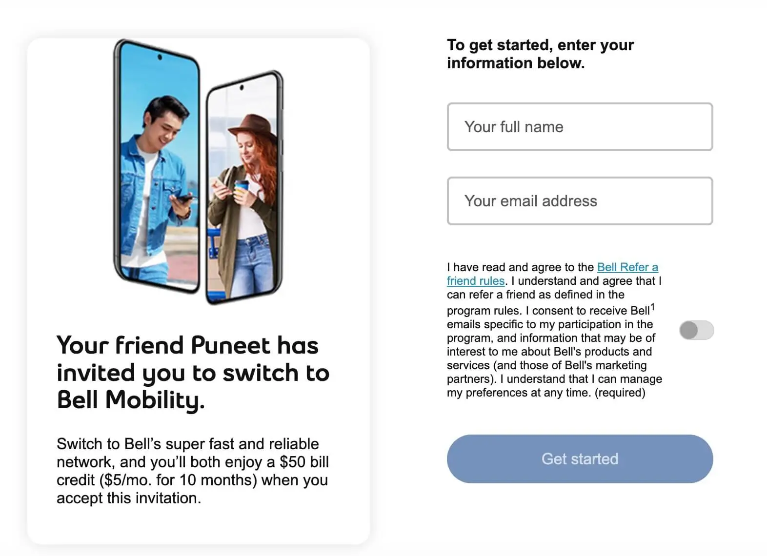 Bell Friend Referral Program Screenshot